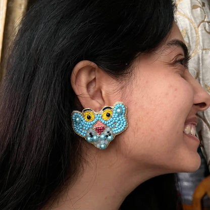Pink Panther Cartoon Beaded Stud Earrings
