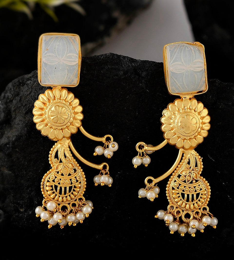 Sundari Brass Earrings White
