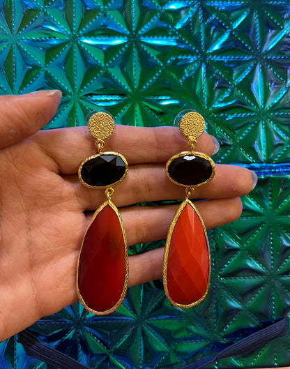 Red Jasper Gold Plated Drop Earrings