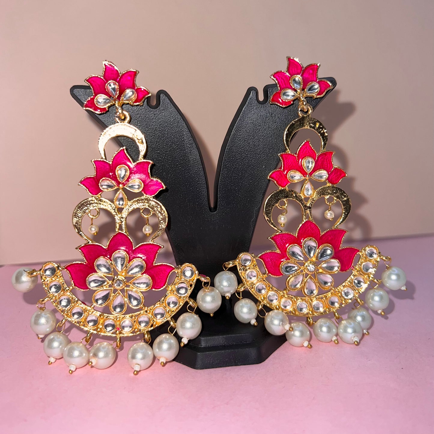 Gulabi Phool Pink Statement Earrings